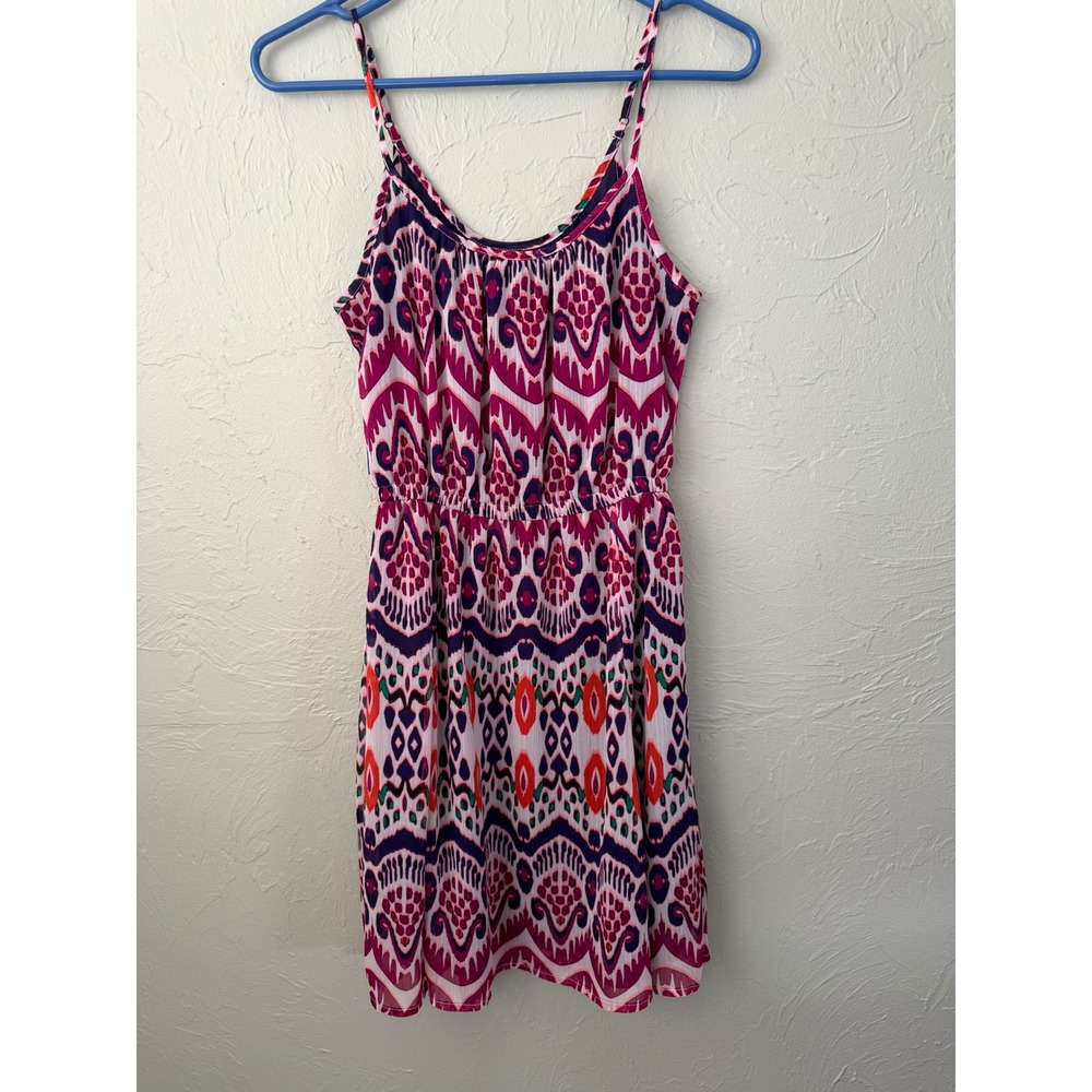 Gap Womens XS Pink Purple Ikat Print Chiffon Sleeveless Mini Sun‎ Dress